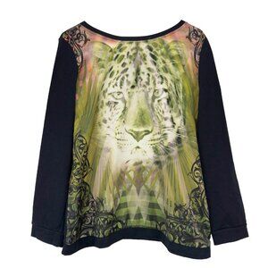 OLSEN EUROPE Black Leopard Print Jersey Pullover Top M/L 12